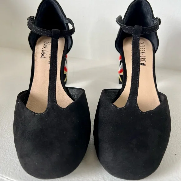 Chelsea-Crew Frenchie Black Faux Suede Chunk Heels Sz US 7 - Picture 8 of 13